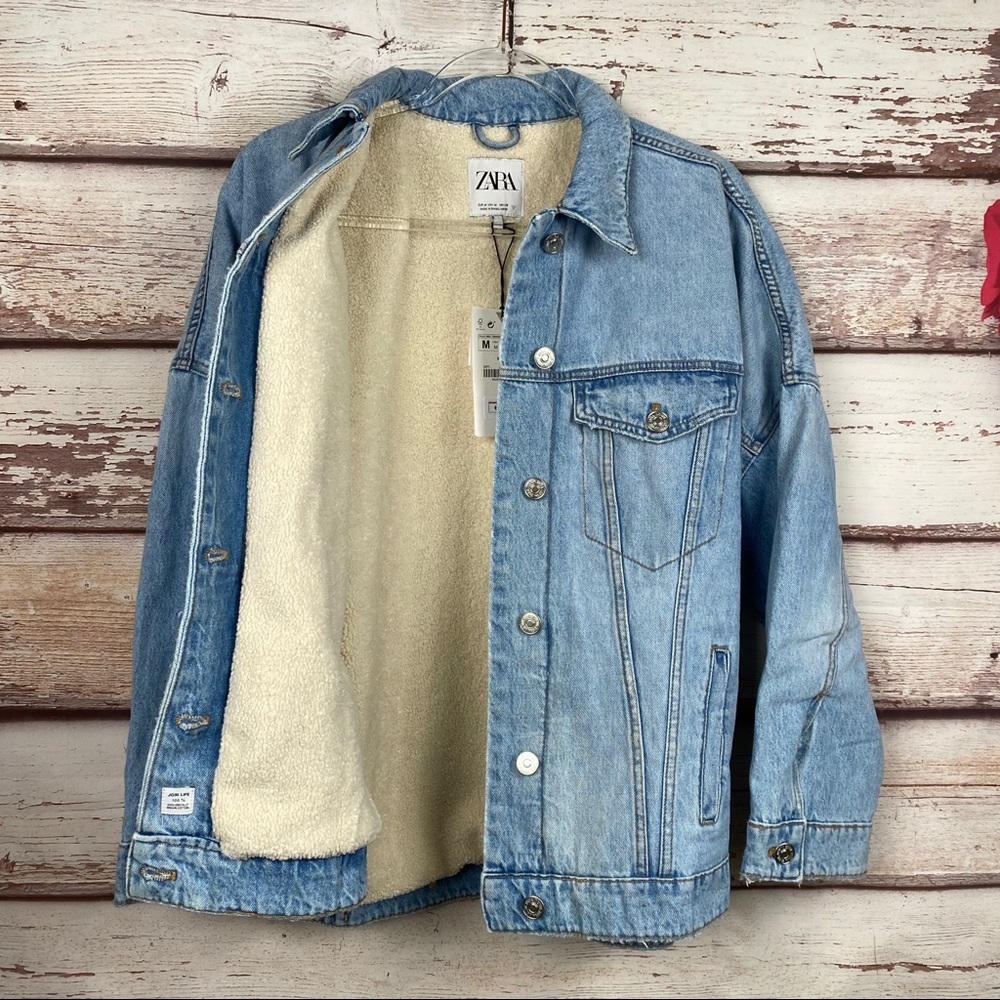 NWT Zara Oversize Denim Jacket w/ Faux Shearling - Picture 7 of 16